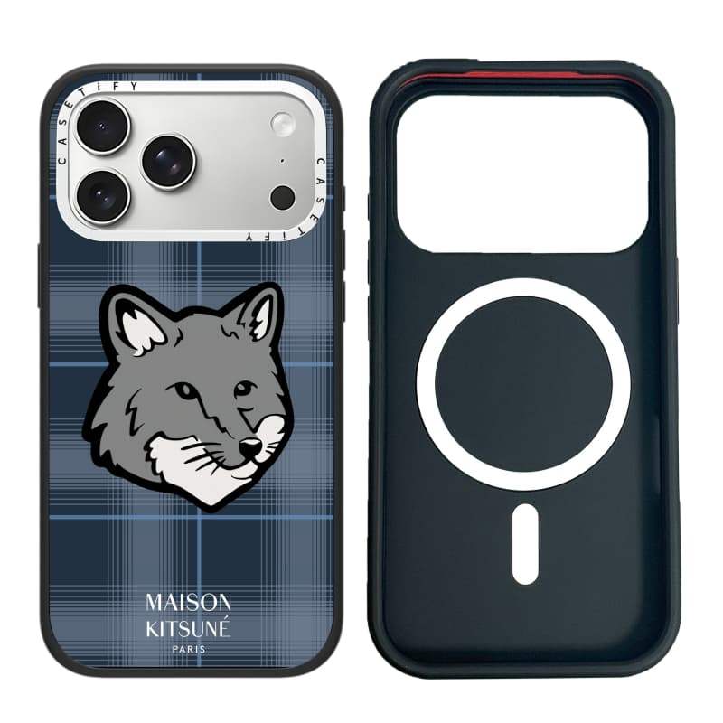 CASECASE X Maison Kitsune Fox Blue Checker Case Phiên bản vòng máy ảnh màu trắng Màu đen mờ Vỏ tác động hút từ tính cứng cho Apple IPhone 13 14 15 16 17 Pro Max Air Plus có hộp