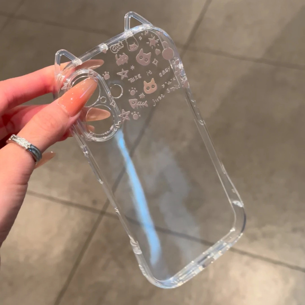 Mèo Xương Cá Thích Hợp Cho Apple 17Promax Vỏ Điện Thoại IP16 Tai Mèo 15 Trong Suốt 14 Nữ 13 Bìa Mềm 2025.12.24