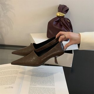 Giày Cao Gót Nữ Mũi Nhọn Gót Chân Slip-On Nông Miệng 35-41
