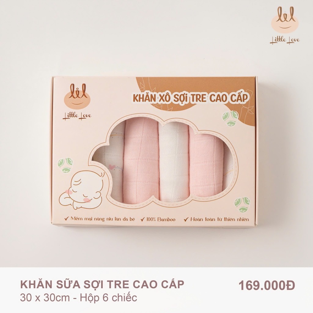 Sét 6 Khăn xô sữa [ Bamboo - sợi tre cao cấp -Siêu thấm hút & mềm ]  (BBKS02) kích thước 30cmx30cm