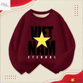 Áo nỉ dài tay cổ tròn mỏng nhẹ, thoải mái, dáng rộng, đa năng, in hình cờ Việt Nam màu đỏ tía dành cho bé trai.