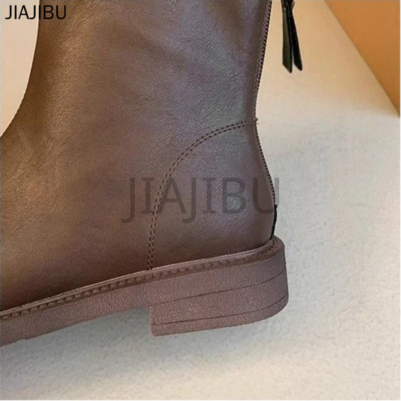 size 35-42 Giày bốt Chelsea kiểu Anh cổ điển, mũi tròn, đế dày, khóa kéo, chống trượt, màu nâu và đen Giày nữ cỡ lớn chất lượng cao Giày bốt mùa đông lót bông màu be kiểu Lolita Nhật Bản dành cho nữ (JK) kiểu dáng thường ngày Korean platform leather boots