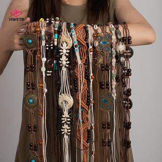 HWETR Phong Cách Bohemian Dệt Nước Phong Cách Dân Tộc Handmade Hạt Gỗ Nữ Thắt Lưng Thường Ngày Kỳ Nghỉ Phong Cách Dây Thắt Lưng Mới