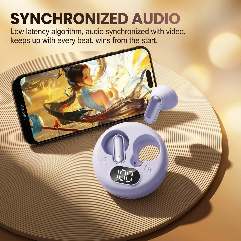 Tai nghe Bluetooth không dây Senbenbao S19 Tai nghe cầm tay ngắn Thiết kế mặt cười, Âm thanh nổi HiFi, Màn hình nguồn LED, Mic IPX5 ENC