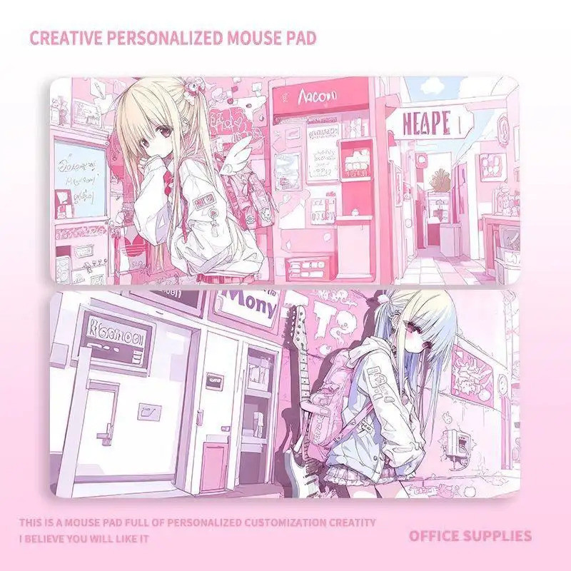 Miếng Lót Chuột Hồng Kawaii Anime - Thảm Để Bàn Cao Su Chống Trơn Trượt Lớn Cho Máy Tính Laptop, Thiết Kế Nhân Vật Cô Gái Ngọt Ngào