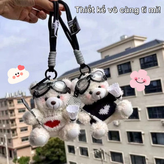【BabyJoy】Vợt cầu lông gấu mặt dây chuyền túi,móc khóa búp bê cặp đôi,quà tặng sáng tạo phong cách sang trọng