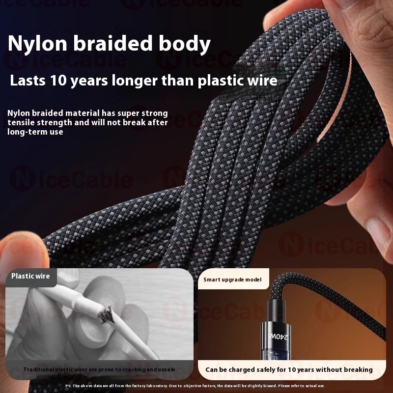 Cáp bện Nylon cường độ cao 25CM / 1M / 1.5M / 2M 240W Cáp dữ liệu siêu sạc USB sang Type C Dây sạc điện thoại có kho sạc trong suốt