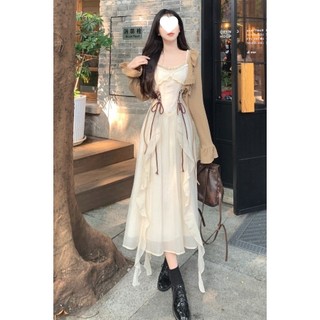 Bộ Váy hai dây dài phong cách bohemian + áo cardigan trẻ trung đa năng cho Nữ mùa Hè