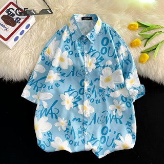 Áo sơ mi tay ngắn in hoa phong cách Hawaii nam nữ, phù hợp thời trang cho kỳ nghỉ và hàng ngày