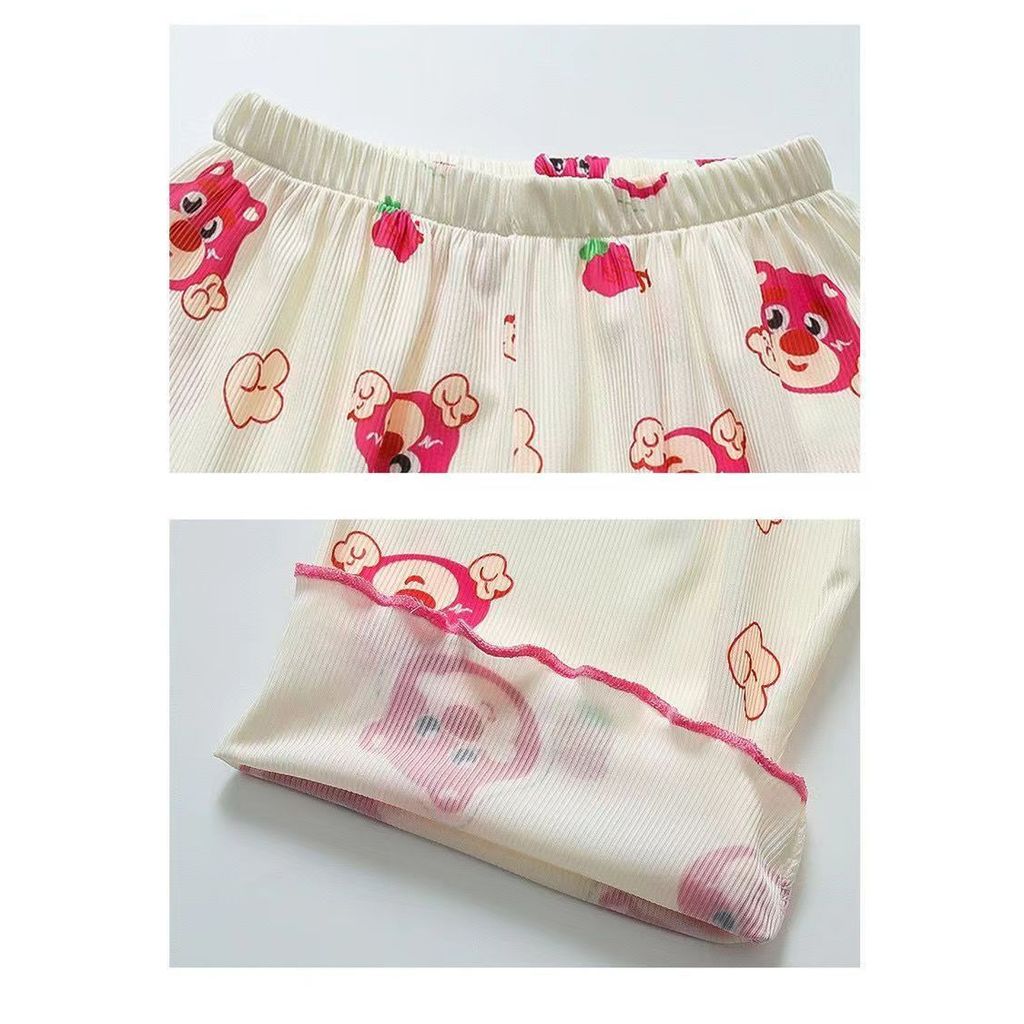 Bộ đồ ngủ hai mảnh lụa băng mỏng bé gái mùa hè thời trang mặc ngoài Loungewear 90-140 Size VVP2