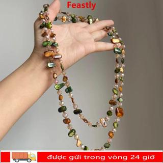 Vòng cổ dài đính hạt vỏ nhiều màu sắc, phong cách boho vintage dành cho nữ