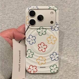 Sang Trọng Màu Trắng Dòng Hoa Từ Giá Đỡ Ốp lưng iPhone 17 Pro Max 16 15 14 13 Pro Max Chống Sốc Bảo Vệ Camera Ốp Lưng Cứng Chống Rơi
