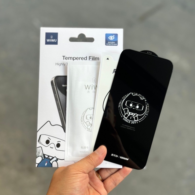 Kính Cường Lực WiWu Trong Suốt Viền Đen Cho iPhone 13 Đến 17 Pro Max - Độ Cứng 9H, Có Màng Loa Kháng Bụi, Hộp 1 & Hộp 10
