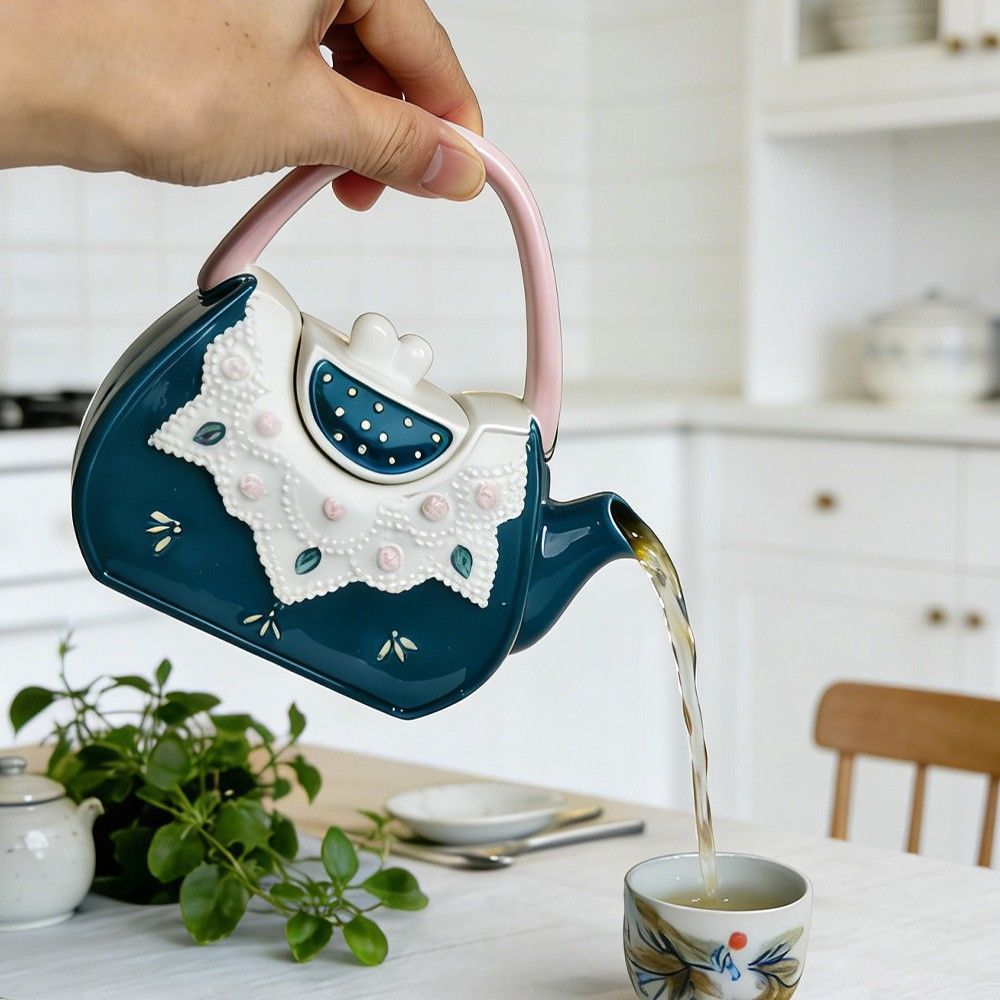 Phong Cách Châu Âu Gốm Tote Túi Hình Ấm Trà Chịu Nhiệt Độ Cao Trà Chiều Trà Hoa Ấm Siêu Tốc Lạnh Ren Ấm Trà