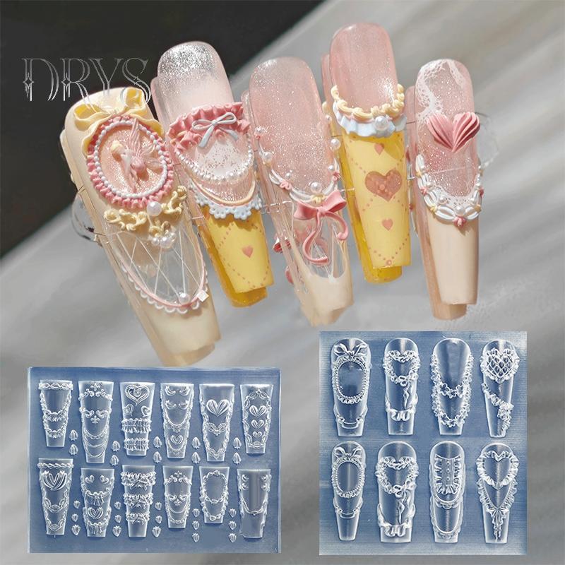 (TFT) Nơ Ruy Băng Silicon Khuôn Làm Móng Tay Hoa Trang Trí Móng Tay DIY Thiết Kế Lập Thể Dập Dụng Cụ Làm Móng Tay MỚI