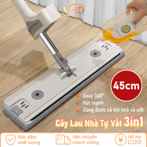 Cây Lau Nhà Tự Vắt 3 Trong 1 – Bàn Lau 45cm Xoay 360°, Hợp Kim Nhôm Bền Bỉ, Đa Năng Dùng Cho Mọi Loại Sàn