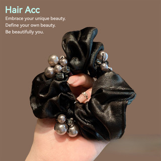 Cao Cấp Satin Đen Scrunchy Ngọc Trai - Phong Cách Tinh Tế và Bền Bỉ