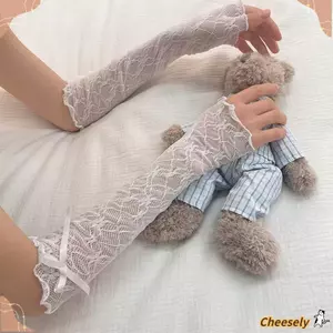 Găng Tay Ren Trắng Đen Phong Cách Lolita-Y2K, Chống Tia UV