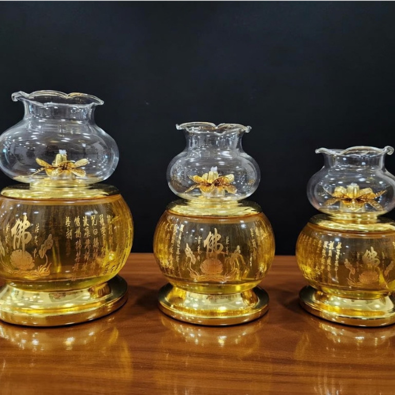 Đèn Dầu Lưu Ly Bông Sen Thờ Cúng - Đèn Dầu Cúng Phật, Gia Tiên, Thần Tài Tiết Kiệm Dầu - Đèn Trang Trí Ban Thờ Đẹp