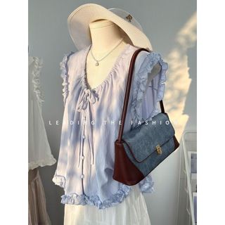 Áo sơ mi ren tím ngọt ngào dành cho bé gái mùa hè, thiết kế không tay phối ren xếp ly rời, kích thước lớn, phong cách Nhật Bản nữ tính