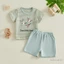 6M-4Y Bé Trai Mùa Hè Bộ Tay Ngắn Cổ Tròn Chữ Chim Thêu Áo Và Quần Short Eo Co Giãn