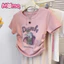 Dumbo in hoạt hình dễ thương giản dị dây rút ngắn tay cổ tròn trẻ em dành cho bé gái