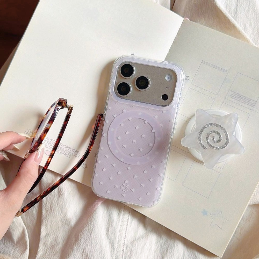 Ốp Lưng Cứng Tương Thích Với iPhone 13 14 14Pro 14ProMax 15 15Pro 15ProMax 16 16Pro 16ProMax 17 17Pro 17ProMax Vỏ Nam Châm Họa Tiết Ngôi Sao Lưới Tím