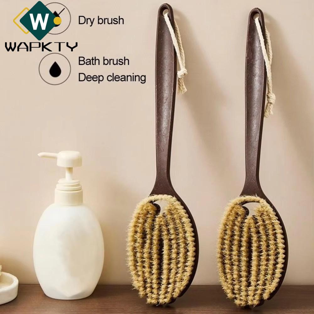 Bàn chải đánh răng khô WAPKTY, Bàn chải cứng Bàn chải chà lưng lông tự nhiên, Lông mềm Tay cầm dài Máy tẩy tế bào chết toàn thân Chăm sóc da
