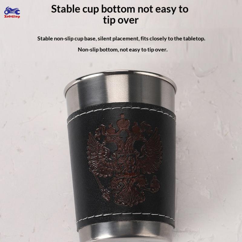 XOITOP 4 Cái / bộ Cốc Du Lịch Ngoài Trời Cốc Inox Có Da PU Di Động Cà Phê Rượu Bia Whisky Cốc Cắm Trại Bộ Đồ Ăn VN