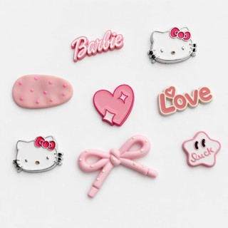 Set Charm Kitty Đầu Mèo Bạc To Barbie Love Hồng Pastel Dễ Thương Trang Trí Dép Xinh