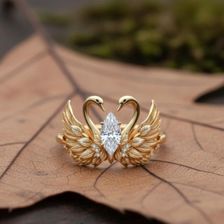 Nhẫn nữ thiết kế cánh thiên nga mắt ngựa, phong cách châu Âu-Mỹ, trang trí đầy zirconia