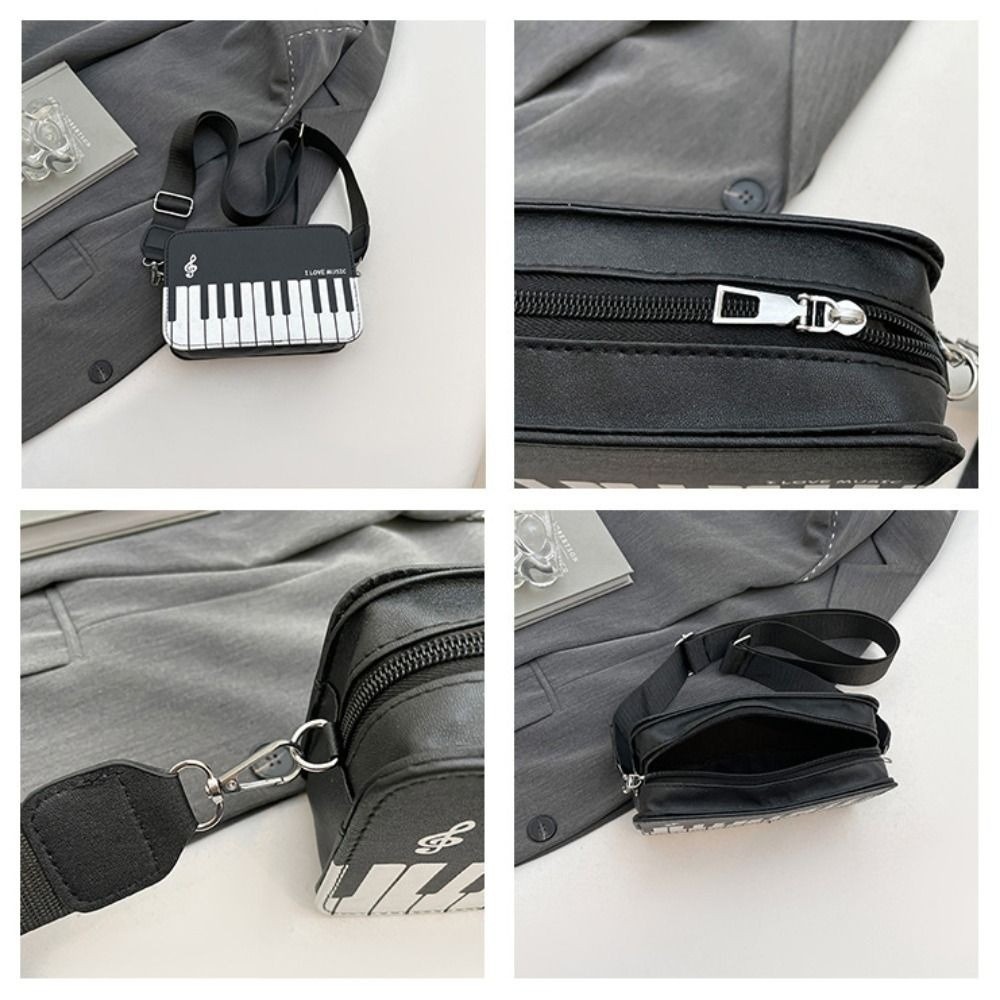 Túi đeo chéo HOBBYIN, Thiết kế ghi chú đàn piano Dây đeo vai rộng Túi đeo vai đàn piano, Dây kéo lật hợp thời trang Màu sắc tương phản Túi vuông nhỏ cho bé gái và phụ nữ