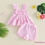 Bộ trang phục 2 món mùa hè cho bé gái Áo chữ A in kẻ sọc ngắn tay + Bộ quần Short viền xếp nếp