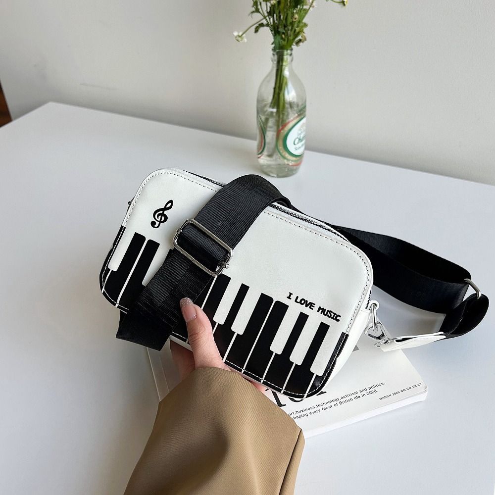 Túi đeo chéo HOBBYIN, Thiết kế ghi chú đàn piano Dây đeo vai rộng Túi đeo vai đàn piano, Dây kéo lật hợp thời trang Màu sắc tương phản Túi vuông nhỏ cho bé gái và phụ nữ