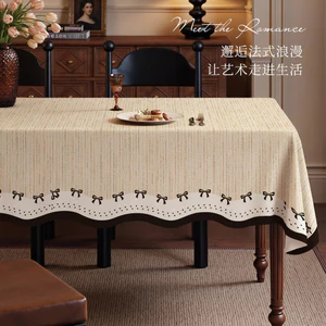 Khăn Trải Bàn ăn chống nước chống dầu phong cách pháp cổ điển trang trí phòng khách họa tiết nơ xinh xắn dễ dàng lau chùi