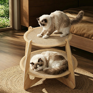 Giường cào mèo, Võng thú cưng bằng gỗ 2 tầng có Sisal, Giường mèo thoáng khí cho mèo con trong nhà & Mèo trưởng thành, Thoải mái cho mọi mùa
