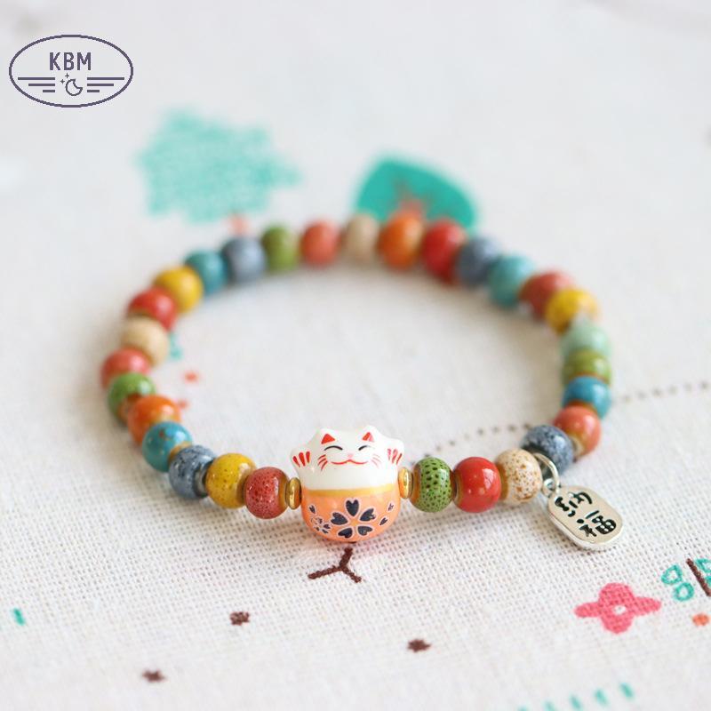 KBM Thời Trang Dễ Thương Gốm Sứ Luy Mèo Vòng Tay Cho Bé Gái Có Thể Điều Chỉnh Nhiều Màu Sắc Đính Hạt Vòng Tay Mèo Mặt Dây Chuyền Dễ Thương Quyến Rũ Vòng Tay Trang Sức FSSG