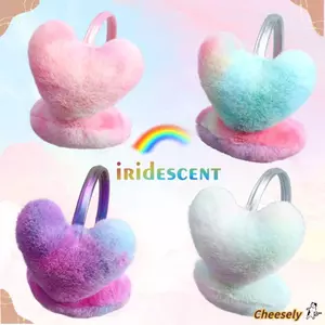 Bịt tai CHEESELY, Máy sưởi tai sang trọng màu cầu vồng, Vỏ tai ấm áp mùa đông hình trái tim dày dặn thời trang dành cho nữ