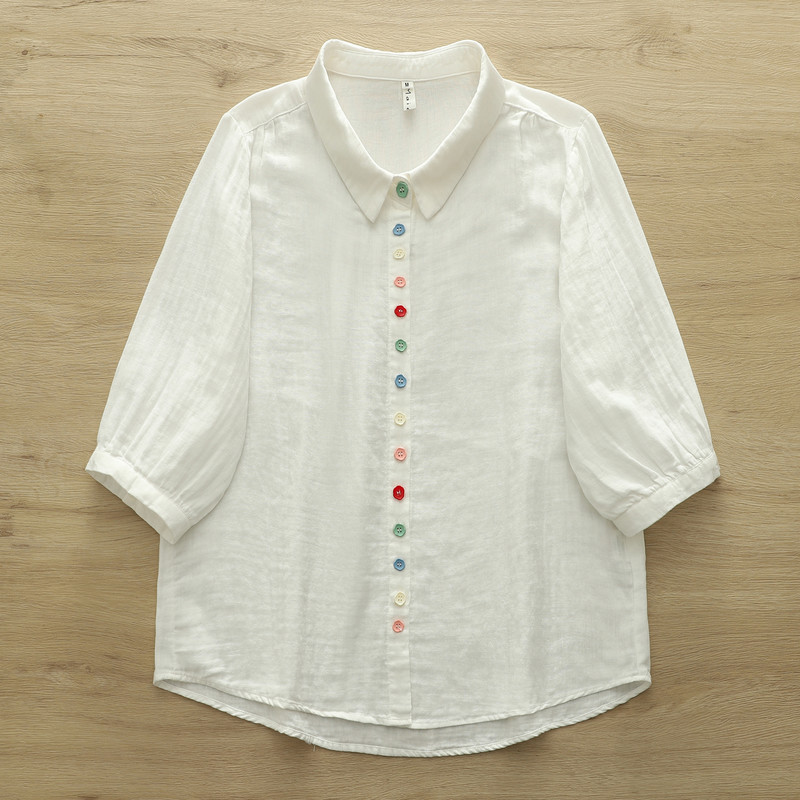 Áo sơ mi nữ tay ngắn cardigan, 100% sợi cotton chất lượng cao, nút màu biến