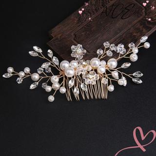 Lược Cô Dâu với Ngọc Trai và Kim Cương Giả Màu Bạc, Trang Sức Tóc Cưới Đẹp Lấp Lánh