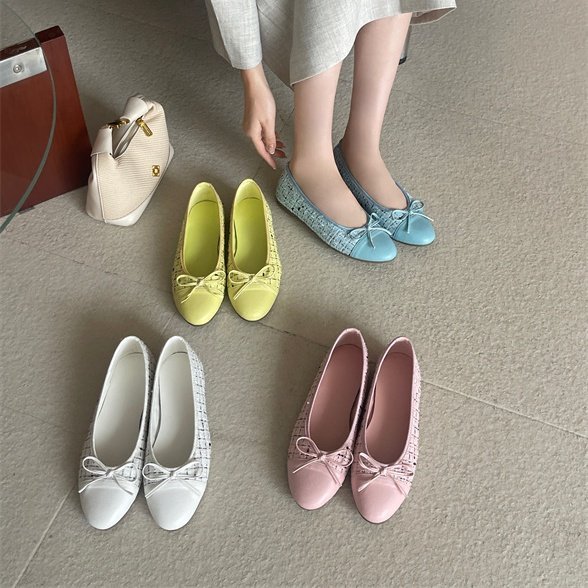 Giày đế bằng TT nơ ngọt ngào khâu ngón tròn Giày ba lê một chân