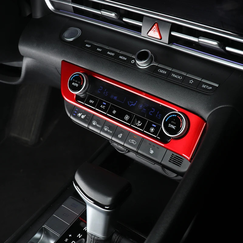 LHD / RHD Dành Cho Xe Hyundai CN7 / CN7 N 2021-2025 Màu Đỏ Nội Thất Mouldings Sợi Carbon Bảng Điều Khiển Giữa Điều Hòa Không Khí Núm Viền Bao