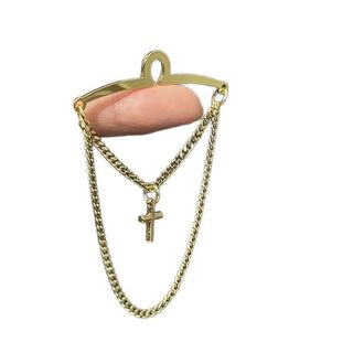 Kẹp cà vạt MIKYCO màu bạc, có bùa thánh giá và dây buộc nam, làm từ đồng thau dễ sử dụng