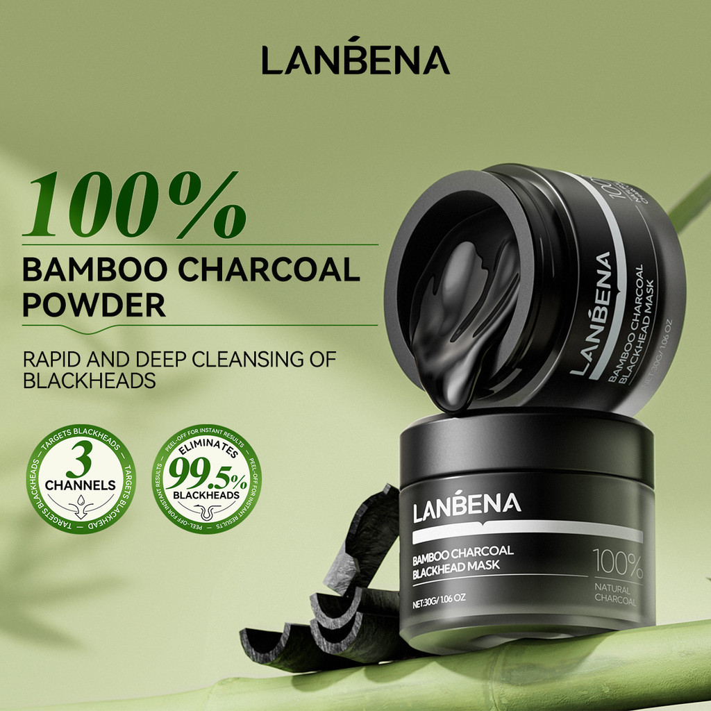 LANBENA Tẩy mụn đầu đen Mặt nạ tẩy than tre Đất sét trắng Mặt nạ làm sạch sâu 30g + 60paper