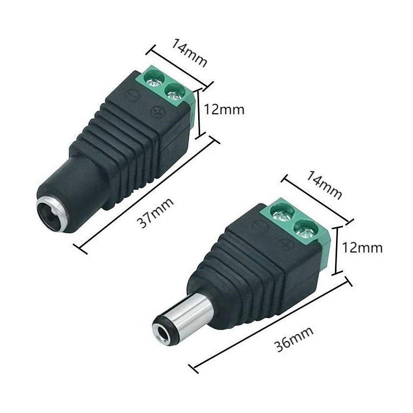 Bộ kết nối nguồn 12V 5A, thiết kế jack đực cái cắm đối，Jack đực cái，Phích cắm DC，Loại Vặn Vít，Lõi Đồng loại tốt