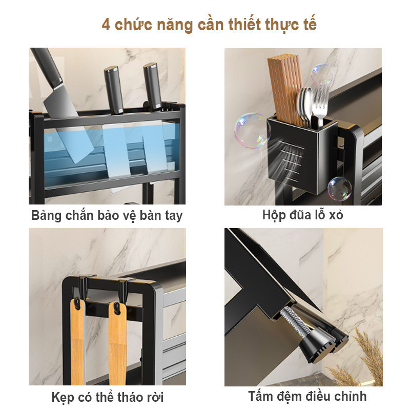 Giá Đựng Gia Vị Kệ Bếp 3 Tầng Đa Năng Inox Kèm Ống Đũa Kệ Để Dao Thớt Móc Treo Khay Hứng Nước Cho Nhà Bếp