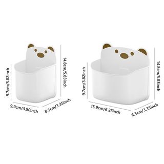 Hộp lưu trữ treo tường WOOLYNOOK, Hộp đựng bàn làm việc hình gấu hoạt hình màu nâu trắng, Hộp đựng văn phòng phẩm sáng tạo Tự dính Không có giá đỡ bút khoan Trang trí nhà cửa