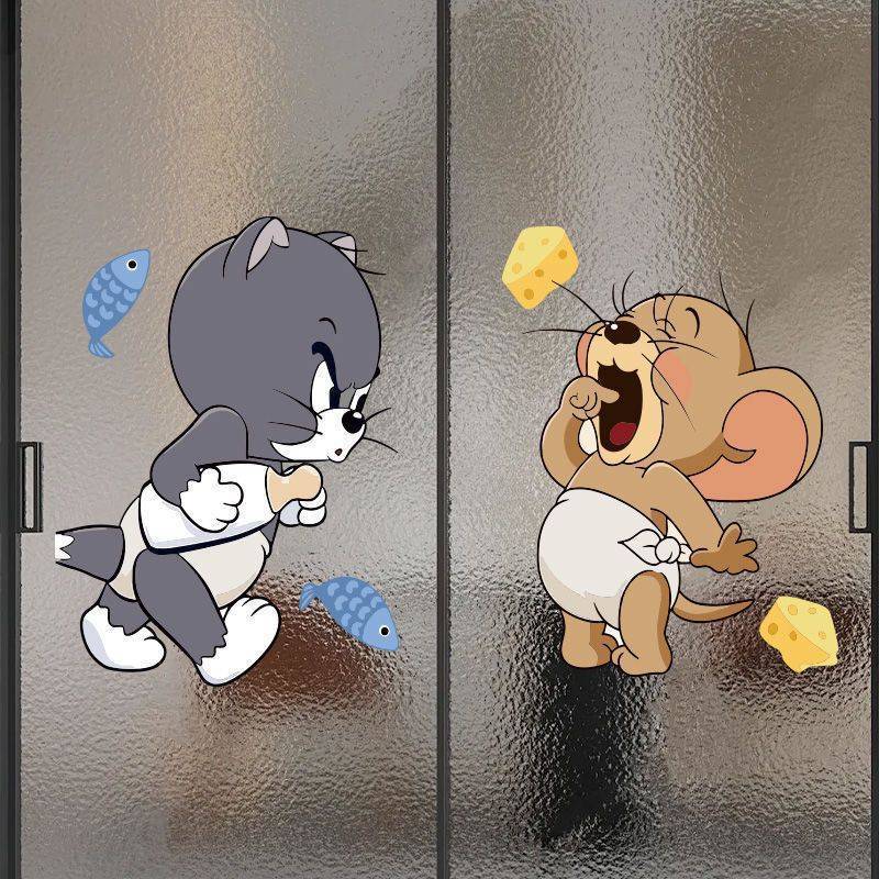 Mèo Và Chuột Miếng Dán Hoạt Hình Vệ Sinh Phòng Tắm Miếng Dán Cửa Bếp Kính Chống Thấm Nước Dán Tường Chính Hãng Dễ Thương Trọn Bộ