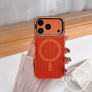 Tản nhiệt tổ ong từ tính thích hợp cho vỏ điện thoại iPhone 17 Promax, giá đỡ khung Apple 16, nắp chống rơi màu cam mờ 15Pro mới
