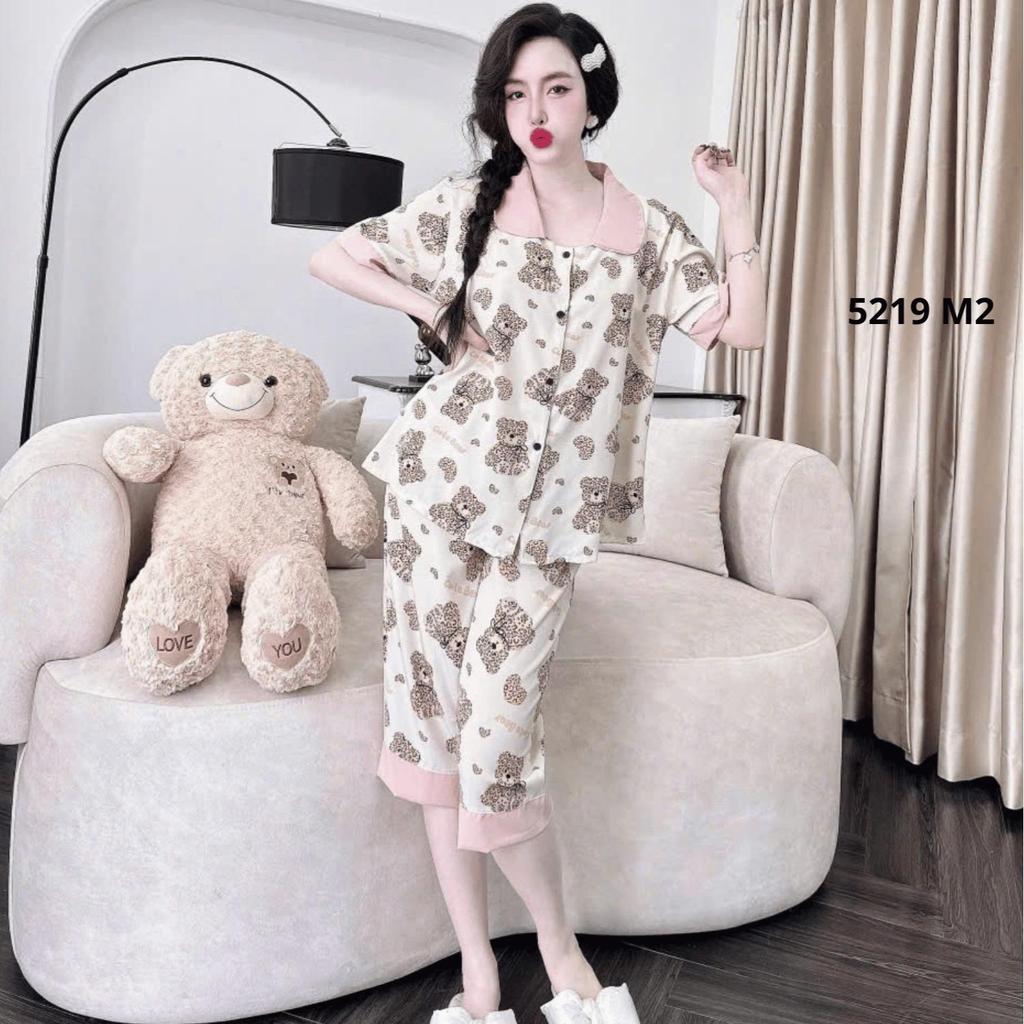 Đồ ngủ Đồ Bộ - Đồ Ngủ Lửng Pijama Bigsize 50-100kg Vải Lụa Nhật Phối Cổ